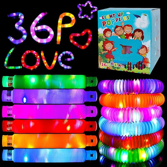 36 Pack Glow Sticks Party Favors, Light up Toys Pop Tubes Bulk, LED Glow Necklaces Bracelets Birthday Goodie Bag Stuffers, Glow in the Dark Halloween Party Supplies Gift Toys Prizes
