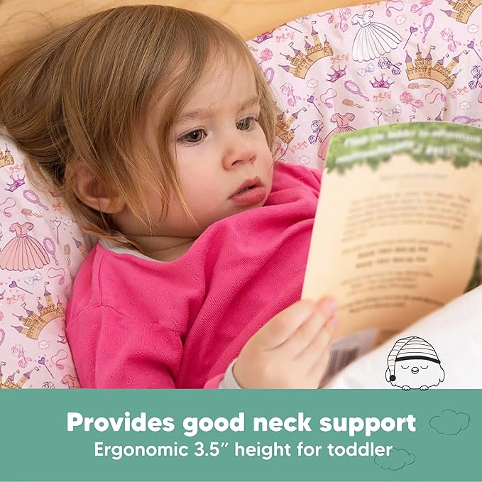 Toddler Pillow with Pillowcase - 13x18 My Little Dreamy Pillow, Organic Cotton Toddler Pillows for Sleeping, Kids Pillow, Travel Pillows,Mini Pillow,Nursery Pillow,Toddler Bed Pillow (Dear Princess)