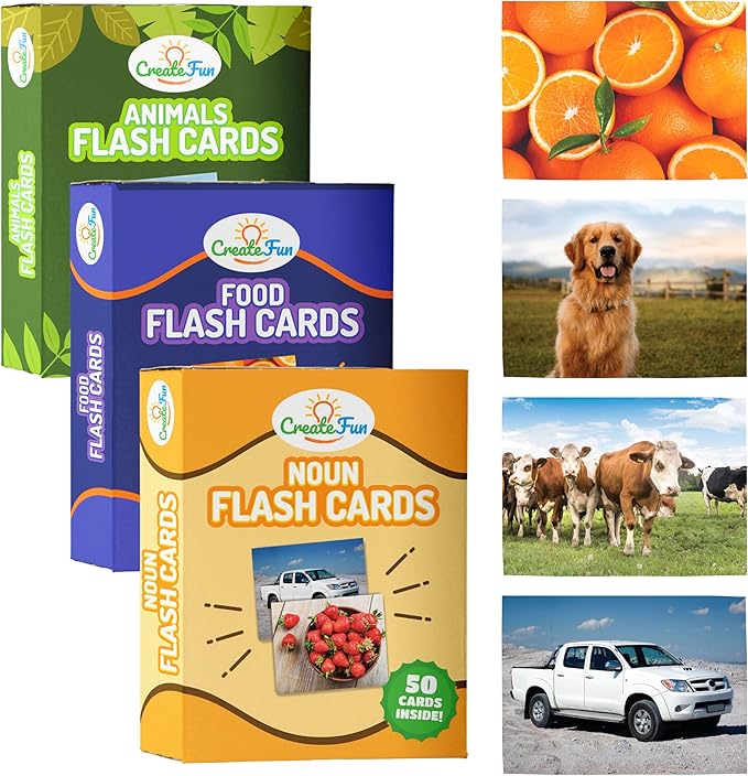 150 Noun Food and Animal Flash Cards Set, Montessori Educational Games, Vocabulary Builder Picture Cards for Speech Therapy, ESL, Occupational Therapy, Autism, Dementia and SLP Learning Materials