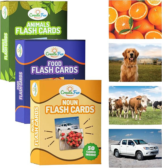 150 Noun Food and Animal Flash Cards Set, Montessori Educational Games, Vocabulary Builder Picture Cards for Speech Therapy, ESL, Occupational Therapy, Autism, Dementia and SLP Learning Materials