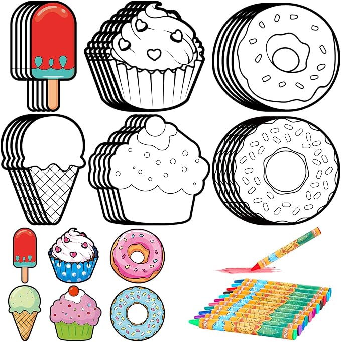 30 Pcs Dessert Crafts Color Your Own Sweet Treat Magnets for Kids DIY Coloring Ice Cream Magnet Kits for Art Donut Party Favors Birthday School Activities Ornaments