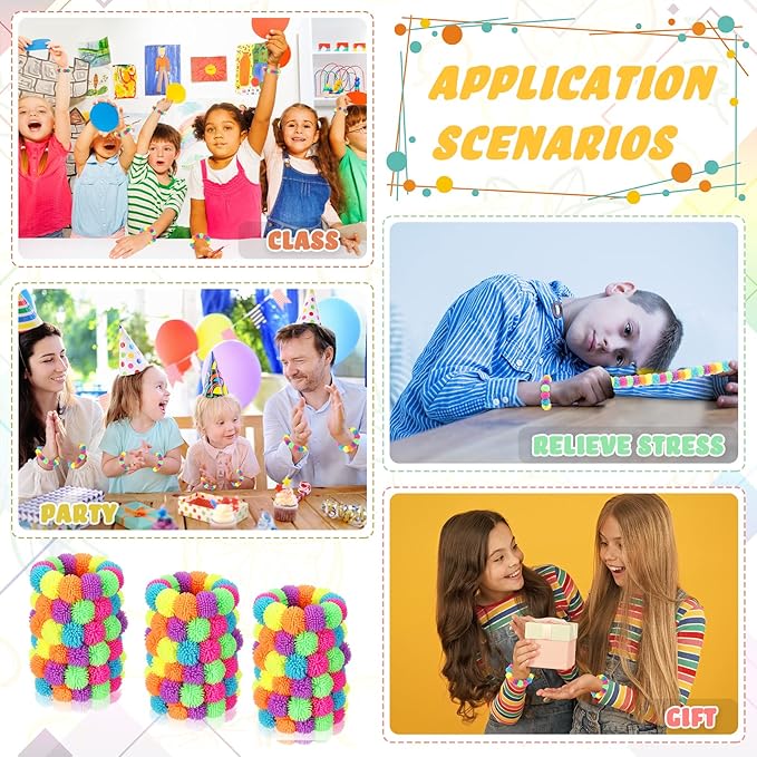 24 Pcs Spiky Sensory Bracelet Anxiety Sensory Toys Fidget Toy Stress Relief Spiky Rings Rainbow No Latex Flexible Stretchy Wearable Sensory Toy Bracelet for Adults Kids Children