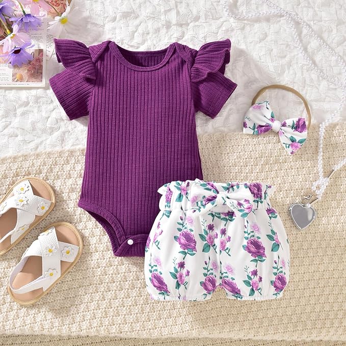 Aalizzwell Baby Girls Ribbed Bodysuit Bloomer Shorts Outfits Summer Clothes