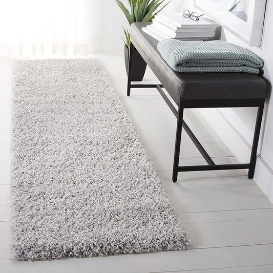 SAFAVIEH Royal Shag Collection Runner Rug - 2'2" x 8', Light Grey, Non-Shedding & Easy Care, 2-inch Thick Ideal for High Traffic Areas in Living Room, Bedroom (RYG117G)