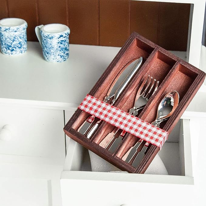 The Queen's Treasures 18 Inch Doll Kitchen Food Accessories,13 Piece Colonial Flatware Utensil Set, 4 Knives, 4 Forks, 4 Spoons, and Wooden Silverware Tray. Compatible For Use With American Girl Dolls