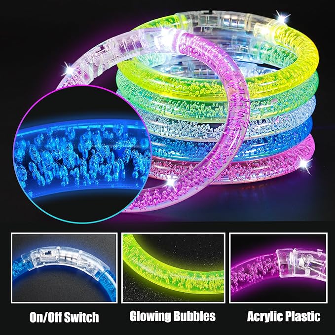 90 Pcs LED Bracelets,6 Color Glow Sticks Bracelets,Light Up Bracelets,Glow In The Dark Bracelets,LED Party Supplies for Kids Adults,Light Up Party Favors for Concert Birthday Carnival