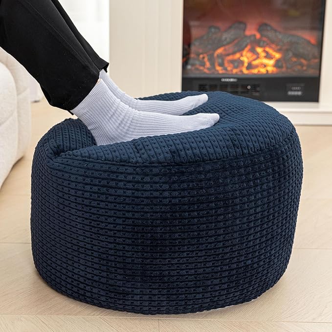 Pouf Ottoman Stuffed 20x20x12 Inches Floor Pouf Plush Fiber Ottoman Foot Rest Under Desk Foot Stool for Living Room Bedroom (Navy Blue Pouf with Filler)