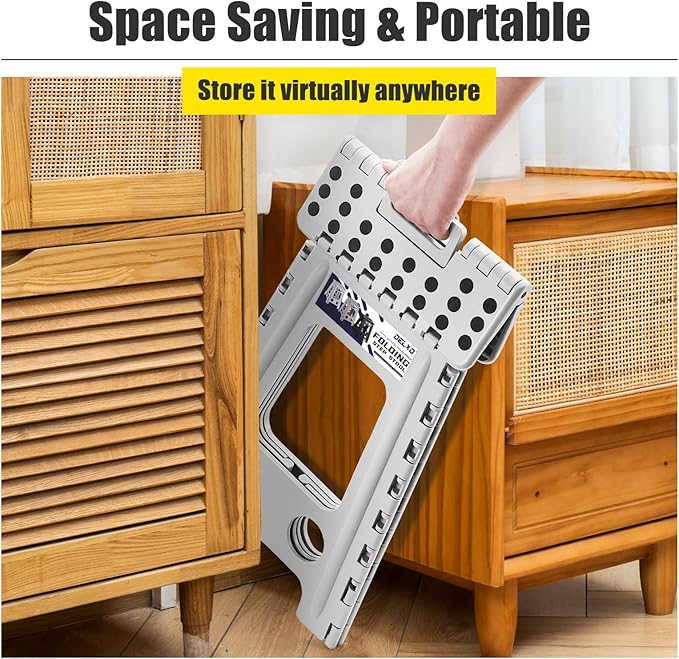 Delxo Folding Step Stool 17.5 Inch,Heavy Duty Step Stools for Adults,Non Slip Folding Stool with Handle,Premium Portable Foldable Step Stool for Kitchen Bathroom Bedroom Up to 400LBS,(Grey,1PC)