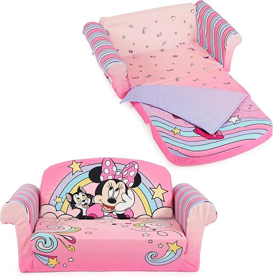 MARSHMALLOW Furniture, Minnie Mouse 3-in-1 Slumber Sofa Baby Lounger, Convertible Kids Couch, Sofa Bed & Foam Toddler Nap Mat with Attached Blanket