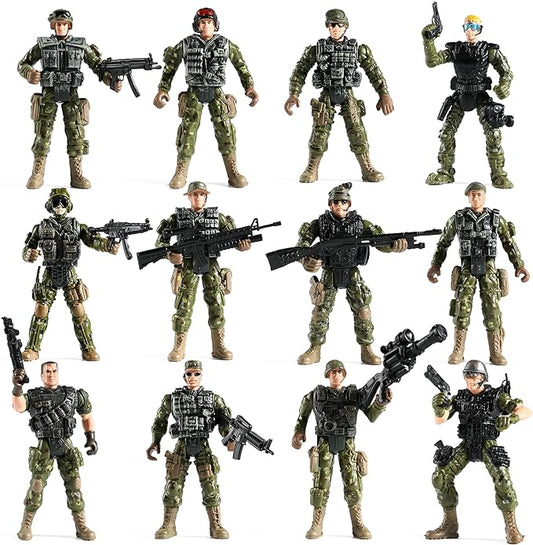 Army Men Action Figures Set, Include 12 Toy Soldiers with Digital Camo and Millitary Weapons-US Army Special Forces Group Toys for Kids Boys, Best Age 4-7 Year Old