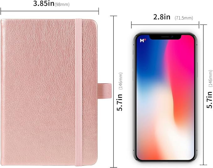 Animusphere 2Pack Pocket Notebook Small Notebook Journal Notebook 4 inches x 5.7 inches 200 Pages Leather Cover With Pen Holder Page Marker Ribbons (Rose Gold)