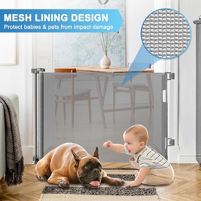 56 Inch Retractable Baby Gate for Stairs Retractable Dog Gates for Doorways Outdoor Baby Gates for Decks Indoor Dog Gates for The House Extra Wide Baby Gate Stair Gates for Kids or Pets Deck Gate Gray
