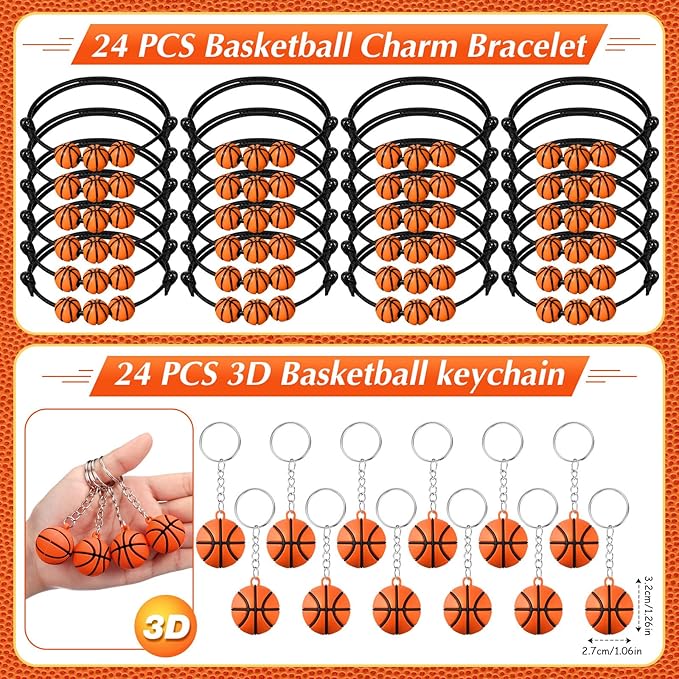 Aoriher 194 Pcs Basketball Party Favors Set Sport Silicone Bracelet Sport Car Keychain Whistle for Girls Boys Birthday Gifts Sport Themed Party Supplies
