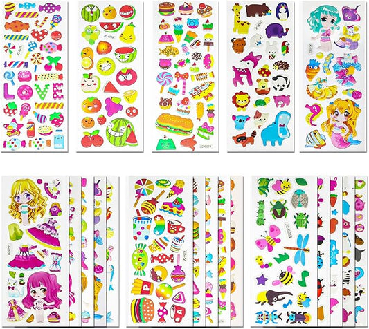 3D Stickers for Kids Toddlers 530+ Vivid Puffy Kids Stickers 24 Different Sheets, Colored 3D Stickers for Boys Girls Teachers, Reward, Craft Scrapbooking (Style-2)