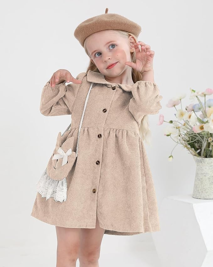 Mioglrie Toddler Baby Girl Dress 2T 3T 6 12 18 24 Months Fall Winter Clothes Outfits Dresses with Cute Satchel for Baby