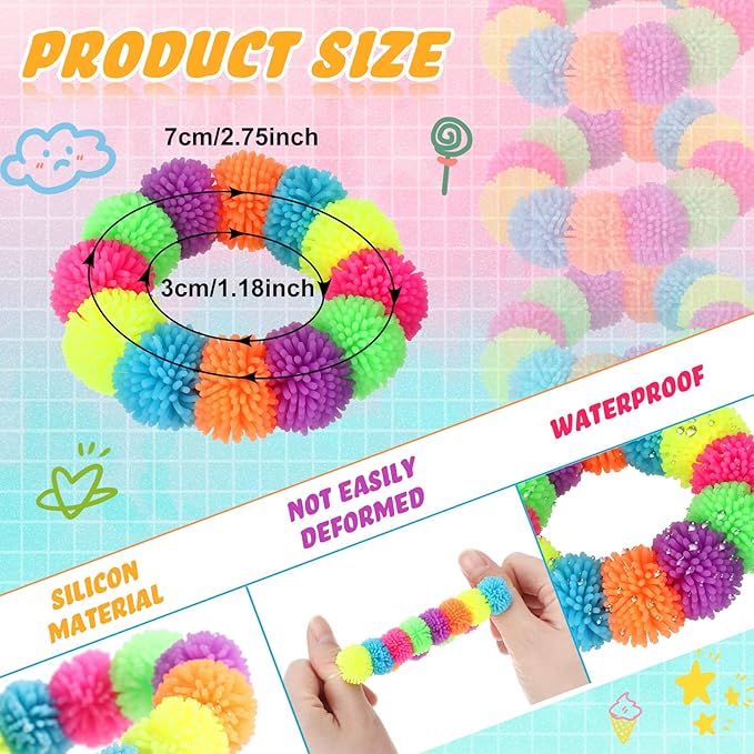 24 Pcs Spiky Sensory Bracelet Anxiety Sensory Toys Fidget Toy Stress Relief Spiky Rings Rainbow No Latex Flexible Stretchy Wearable Sensory Toy Bracelet for Adults Kids Children