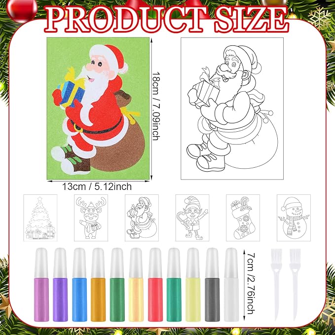 30 Sets Christmas Sand Art Kits for Kids DIY Christmas Craft Sand Painting Colored Sand Art Painting Cards Set for Children DIY Arts Activities Xmas Gift Christmas Theme Party Supplies
