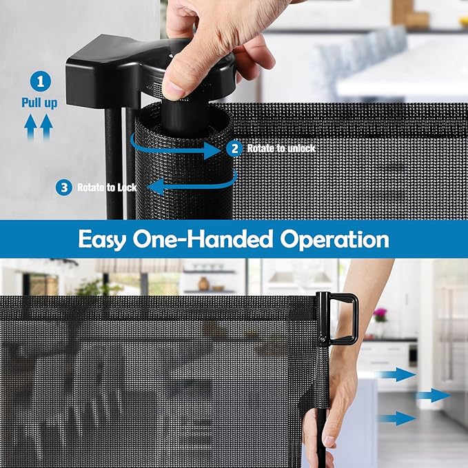 90 Inch Retractable Baby Gates Extra Wide Dog Gate Outdoor Retractable Gate Indoor Long Baby Gate Extra Wide Baby Gates for Large Openings Retractable Dog Gate Retractable Pet Gate for Doorway, Black