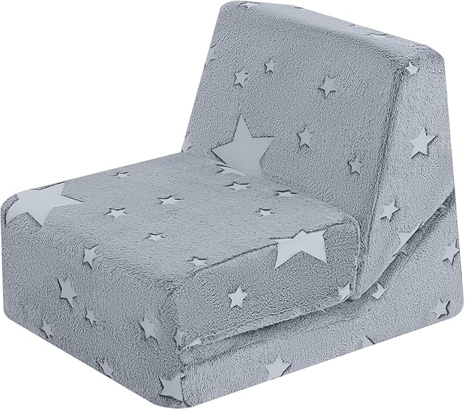 MeMoreCool Toddler Couch Fold Out Sofa Bed, Kids Lounge Chair Foldable Floor Lounger, 3-in-1 Folding Children Chair Bed, Pull Out Recliner for Toddlers 1-6, Star