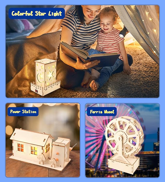 6-in-1 STEM Kits for Kids Age 8-12, Educational STEM Toys for Boys and Girls, Wooden Building Kit for Kids STEM Science Experiments Kit, Ideal Christmas Birthday Gifts for 8 9 10 11 12 13 Year Old