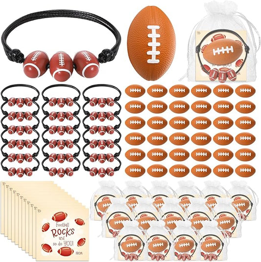 36 Sets Valentine's Day Football Gifts Mini Football Stress Balls Football Bracelets with Football Valentines Cards Football Team Gifts Party Favors for Valentine's Day Carnival Birthday
