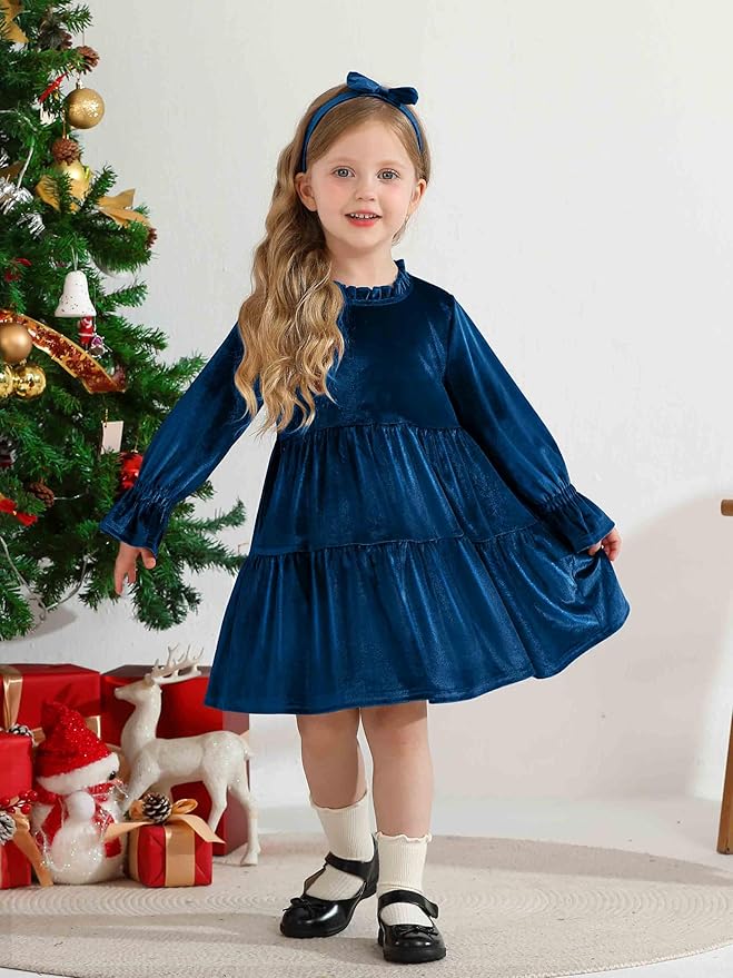 Toddler Baby Girls Velvet Dress Long Sleeve Christmas Dresses Princess Birthday Party Dresses Fall Winter Clothes