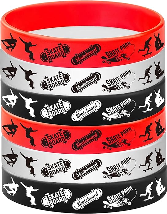 48PCS Skateboard Rubber Bracelets Silicone Wristbands -Sport Party Supplies Skateboarding/Freedom/Innovation/Extreme Sports Birthday Baby Shower Party Favors