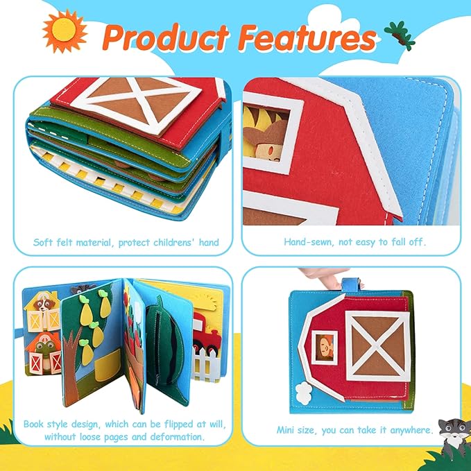 Montessori Farm Busy Book for Toddlers,Montessori Toy for 3 4 5 Years Old Boy Girl-Busy Quiet Book with Life Skills,Color Sorting,Counting Number for Autism Sensory Toy,Toddler Toy for Airplane Travel