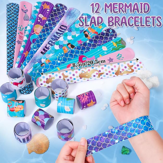 98 Mermaid Party Favors for Girls Birthday Supplies Straw Bubble Wand Slap Bracelet Keychain Sticker Toy Gift Prize Goodie Bags Stuffers Kids Decorations Mermaid Birthday Party Favors
