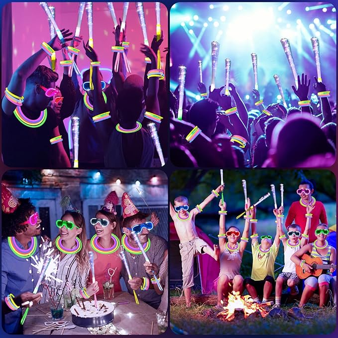 238 PCS Glow in the Dark Party Supplies, 24 PCS Glow Fiber Optic Wands, 14 PCS LED Glasses and 100 PCS Glow Sticks, 100 PCS Connectors, New Year Party Favors for Concert, Raves Birthday