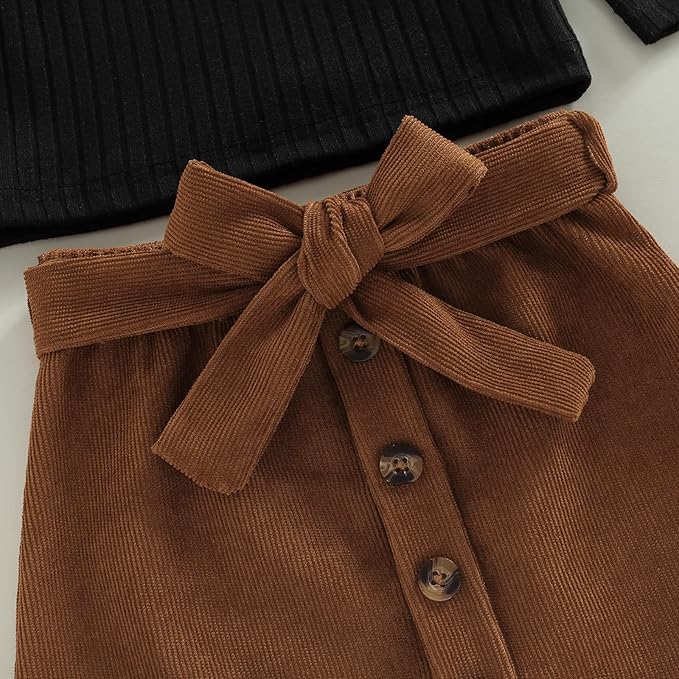 Fernvia Toddler Baby Girl Fall Winter Skirt Set Turtleneck Ribbed Long Sleeve T-Shirt Top & Plaid Skirts Dress 2Pcs Outfits