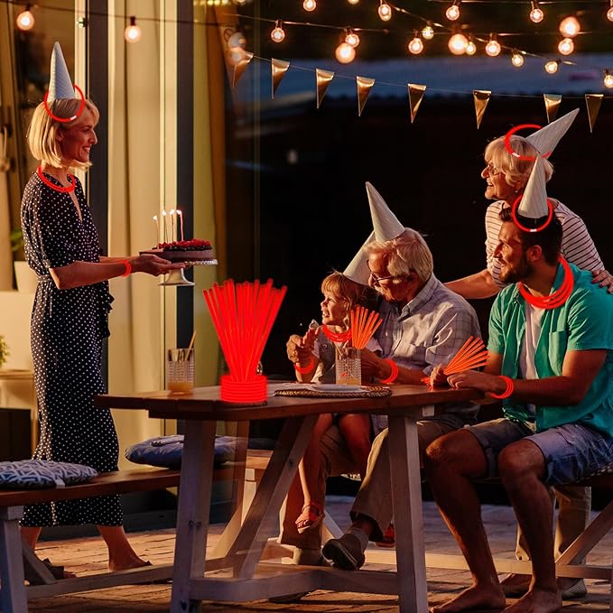 75 Glow Sticks Bracelets and Necklaces, 8'' Glowsticks Bulk Pack Bright Glow in the Dark Party Supplies for Kids (Red)