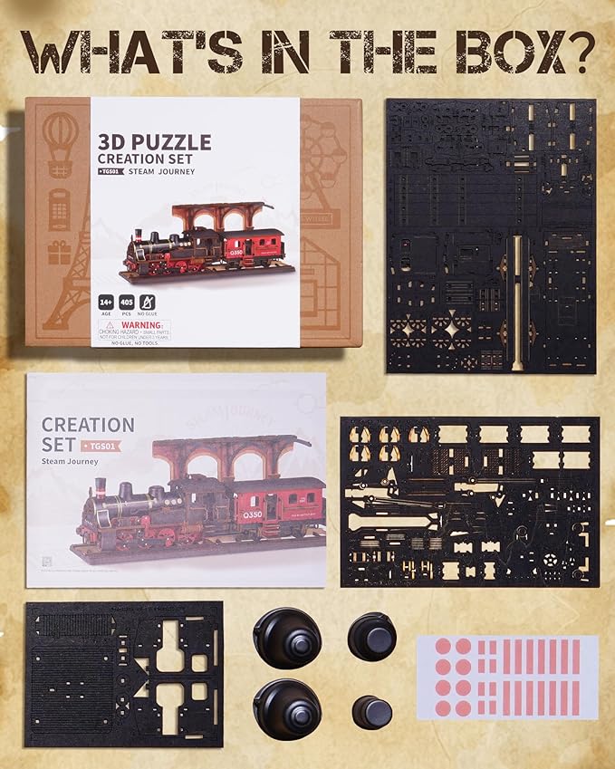 3D Puzzles for Adults -Steam Train, Wooden Model Kits Building Set for Adults, DIY Crafts Kits Hobby Creative Gift Ideas for Girls Boys (Steam Journey-405PCS)