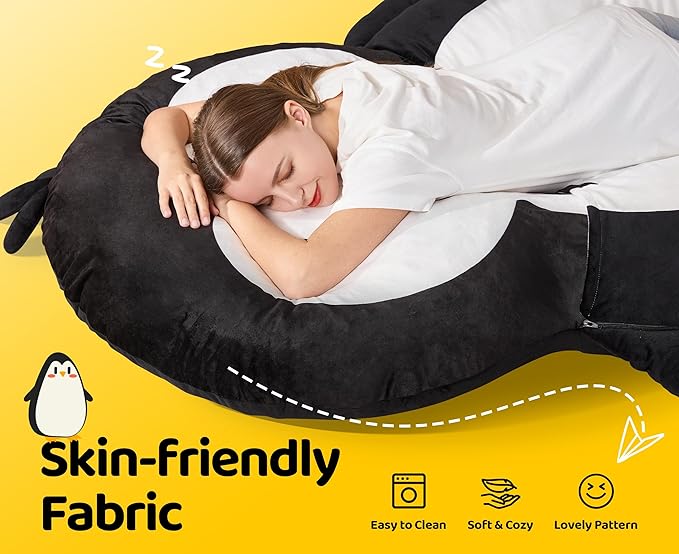 Bean Bag Chairs Bean Bag Floor Cushion Sleeping Mat Bean Bag Chair Adults Beanbag Lounger with Cute Penguin Design for Living Room Bedroom or Playroom (Large,Black)
