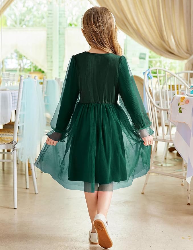 Arshiner Toddler Christmas Dress Girls Sequin Tulle Puff Long Sleeves Tutu Dress Princess Birthday Party Clothes 1-6T