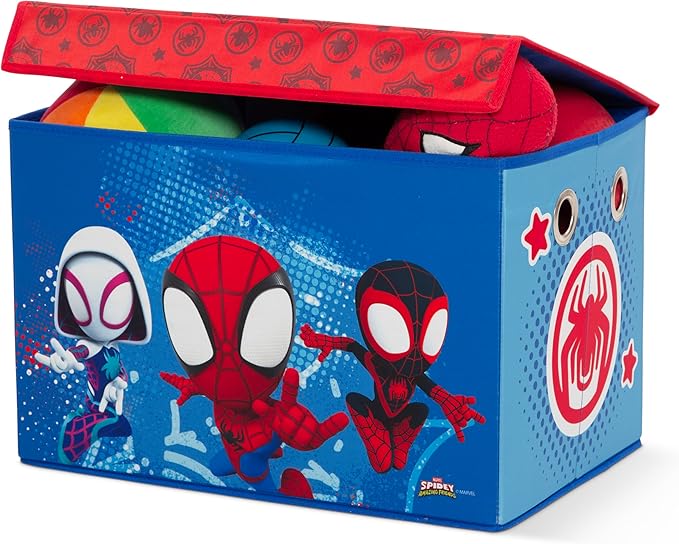 Delta Children - Marvel Spidey and His Amazing Friends 4-Piece Toddler Room-in-a-Box Set – Includes Sleep and Play Toddler Bed, Table, 1 Chair and Fabric Toy Box, Blue/Red