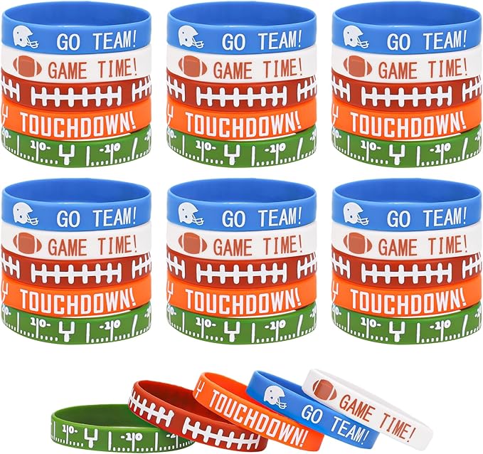 35pcs Football Bracelets, 5 Styles Silicone Football Theme Bracelets Soft Stretch Motivational Sports Wristbands Party Favors for Boys Football Team Birthday Game Event