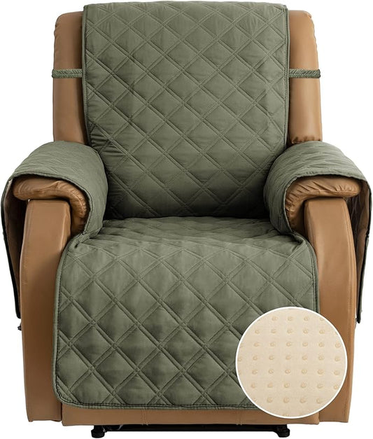 TOMORO Non-Slip Oversized Recliner Cover, 100% Waterproof Quilted Recliner Chair Slipcover Furniture Protector with Pockets, Washable Couch Cover with Elastic Straps for Kids and Pets