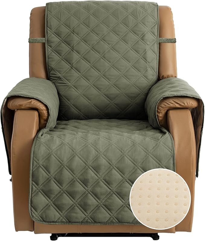 TOMORO Non-Slip Quilted Recliner Cover, 100% Waterproof Recliner Chair Slipcover Furniture Protector with Pockets, Washable Couch Cover with Elastic Straps for Kids and Pets，23 Inch