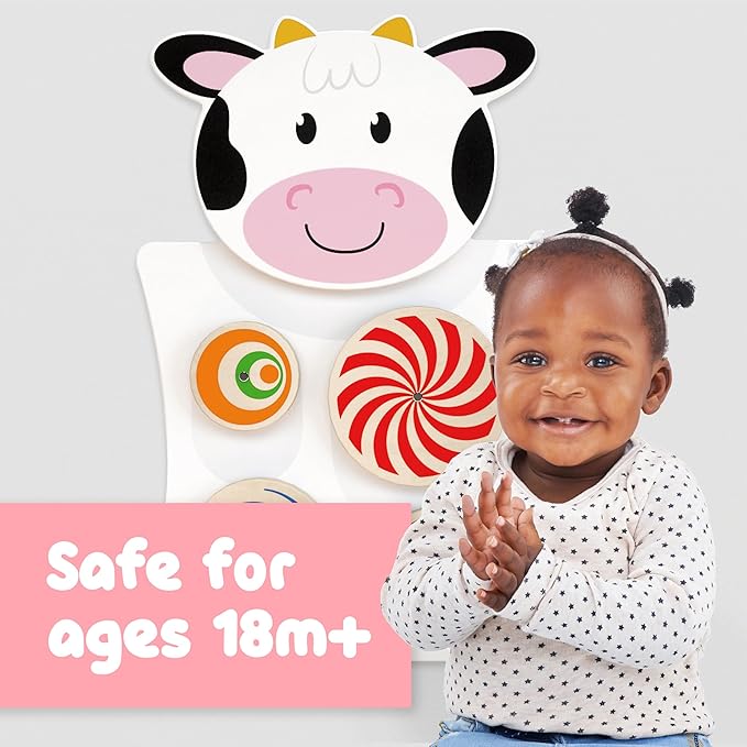 SPARK & WOW - 50677 Cow Activity Wall Panel - 18m+ - Toddler Activity Center - Wall-Mounted Toy - Busy Board Decor for Bedrooms, Daycares and Play Areas