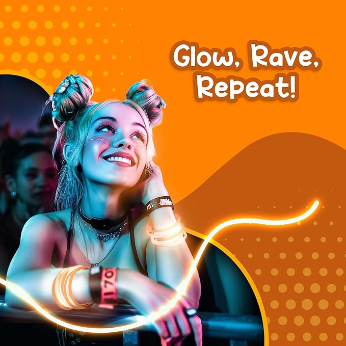 8" Glow Stick Bracelets - Bulk 50 Pack for Mardi Gras, St. Patrick's Day, and Nighttime Celebrations - Orange