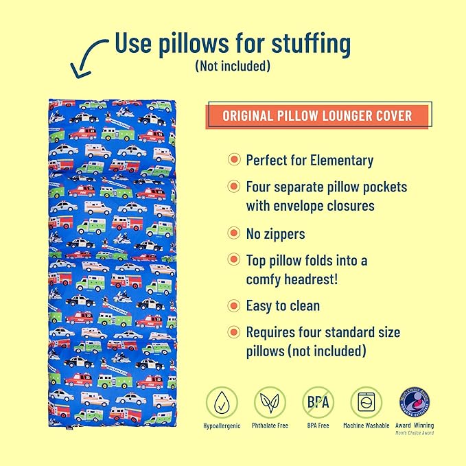 Wildkin Kids Floor Lounger: Ideal for Boys and Girls, Travel-Friendly, Perfect for Sleepovers - Pillow Lounger for Kids, Requires Standard Size Pillows Not Included (Heroes)