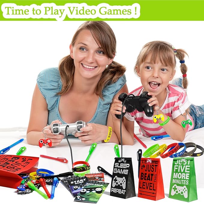 80 Pcs Video Game Party Favors Party Supplies Invisible Ink Pens Notebook Silicone Bracelet Gift Paper Bag Video Game Controller Keychain Birthday Supplies for Kids Gamer Party Favors Game Stuffer Bag