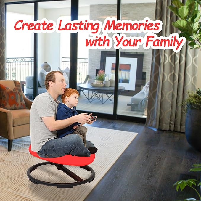 Kids Sensory Swivel Chair - Round Spinning Chair Seat for Balance, Coordination - Sensory Therapy Stool for Kids with Autism & ADHD - Active Indoor Play Chair for Home & Classroom (Red)