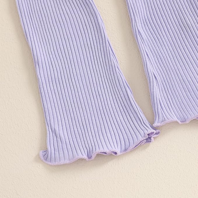 Mubineo Toddler Baby Girl Clothes Cute Ribbed Outfits Knit Long Sleeve Shirt Tops Bell Bottom Pant Fall Winter Outfit