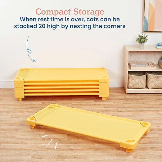ECR4Kids Stackable Kiddie Cot, Ready-to-Assemble, Standard Size, Classroom Furniture, Yellow, 6-Pack