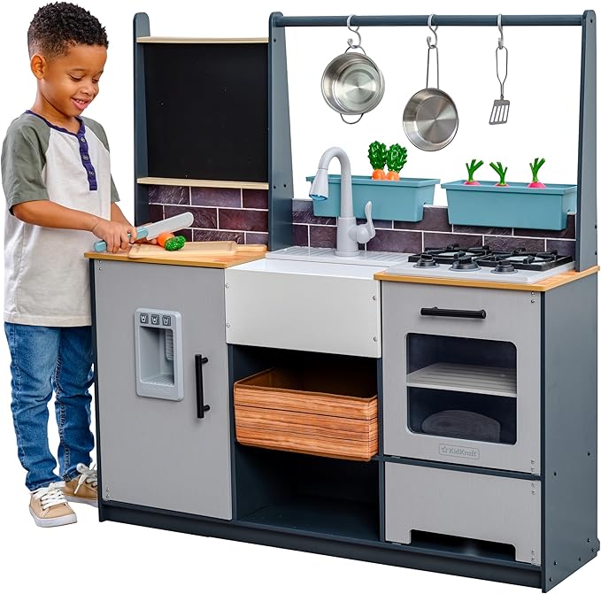 KidKraft Wooden Farm to Table Play Kitchen with EZ Kraft Assembly™, Lights & Sounds, Ice Maker and 17 Accessories