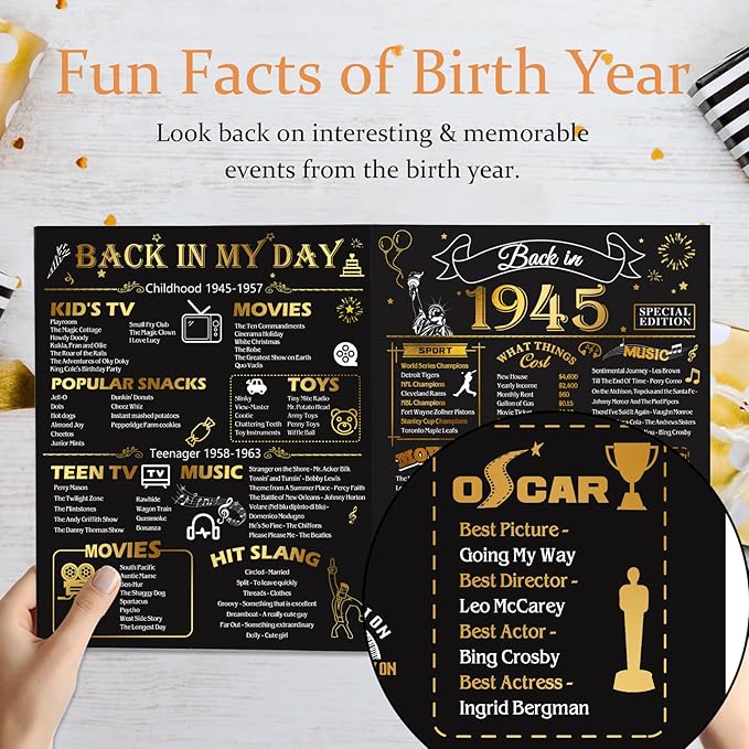 80th Birthday Card for Men Women, Funny 3D Pop Up 80th Birthday Gifts for Grandma Mom Dad, Back In 1945 Happy 80 Year Old Birthday Decorations Cards for Her Him