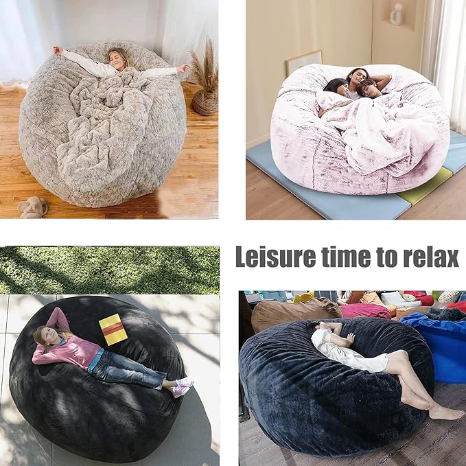 Bean Bag Chair Cover for Kids Adults(Cover Only,No Filler),Big Round Soft Fluffy PV Velvet Washable Lazy Sofa Bed Cover for Adults,Living Room Bedroom Furniture Outside Cover (Orange, 6FT)