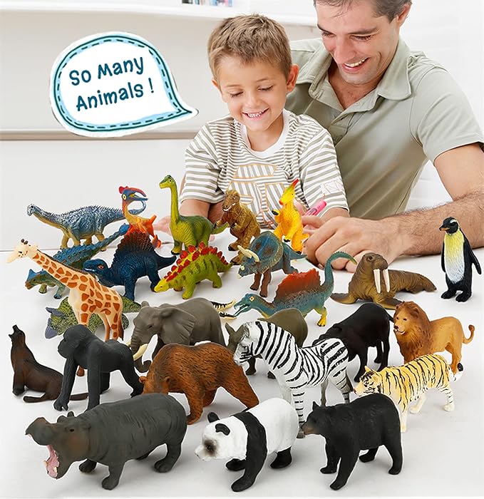 24 Small Animal Figurines Learning & Education Toys, Plastic Realistic Zoo Jungle Safari Sea Ocean Animal Figures, Preschool Learning Activities Matching Game Science Toys